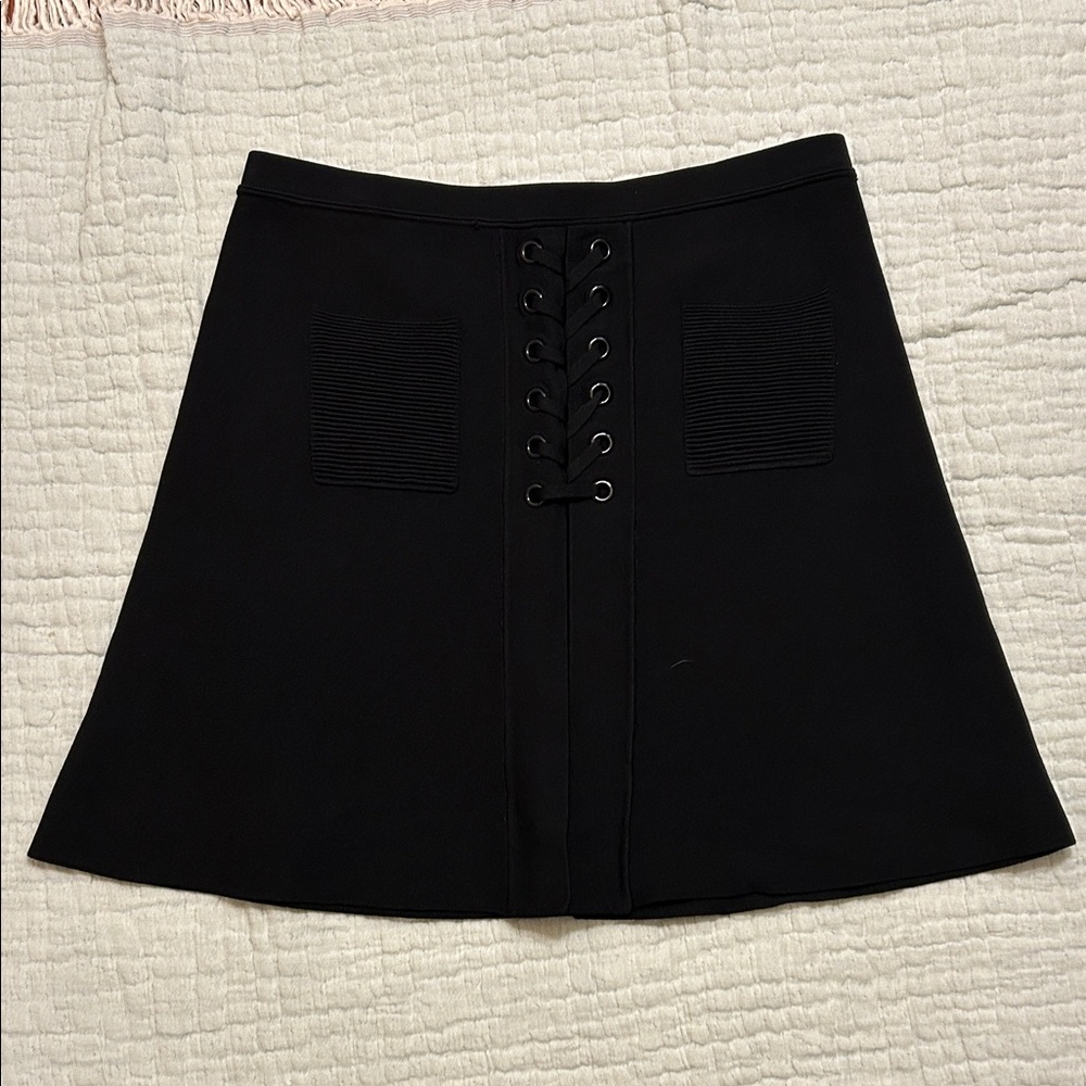 Sandro Black A-Line Skirt with Lace-Up Detail